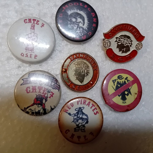 Olympiakos Set of 7 Used Collectible Pins and Buttons