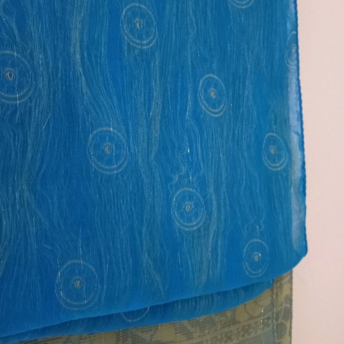 Silk scarf like new in blue-green with gold thread