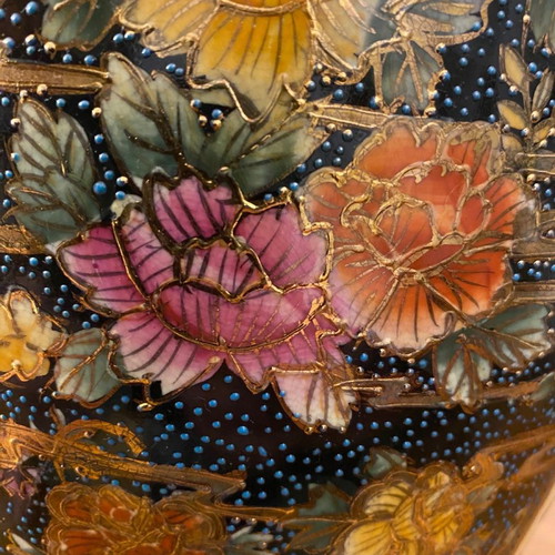 Satsuma large handmade vase used with 24K embossed human figures and flowers