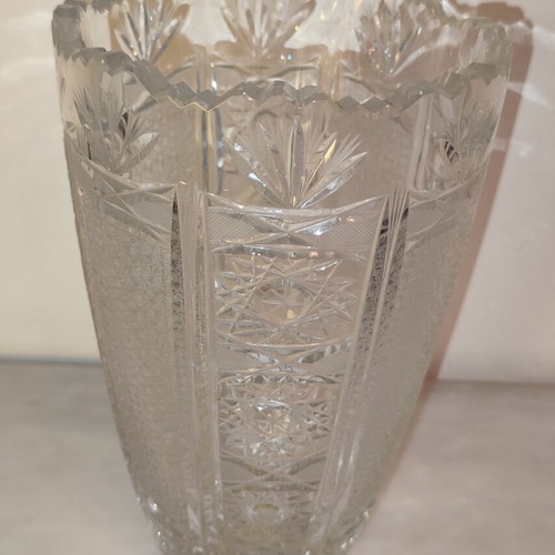 Bohemia Crystal Vase carved, handmade, like new