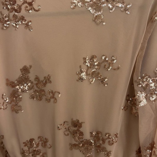 Women's beige jumpsuit like new with pink gold details and sheer sleeves