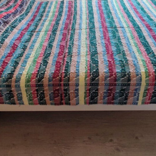 Vintage knitted wool quilt blanket used, 1970s