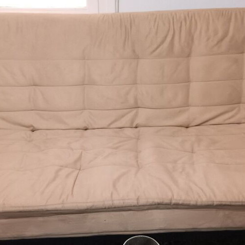 Sofa bed beige microfiber click-clack used, bed size 1.90×1.15 m