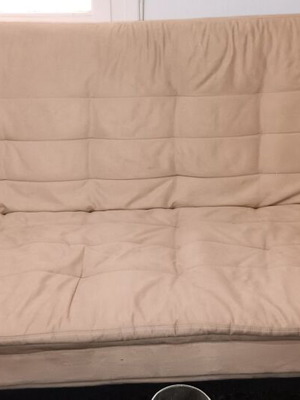 Sofa bed beige microfiber click-clack used, bed size 1.90×1.15 m