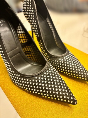 Zara heels with rhinestones like new, size 37, black and silver