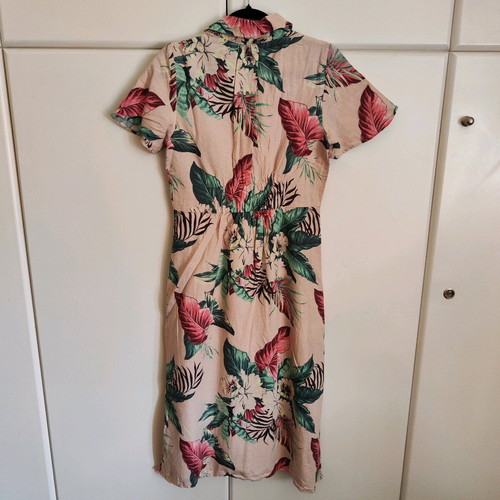 ZARA Tropical Floral Linen-Blend Shirt Dress - Size S - Ροζ/Πολύχρωμο