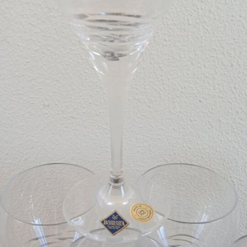 Set of 6 Bohemia 24% crystal water glasses Wave series hand-carved