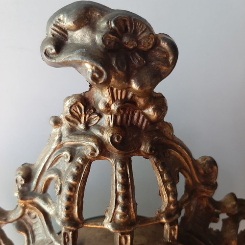 German brass clock baroque style used, 50-60s, large 40cm