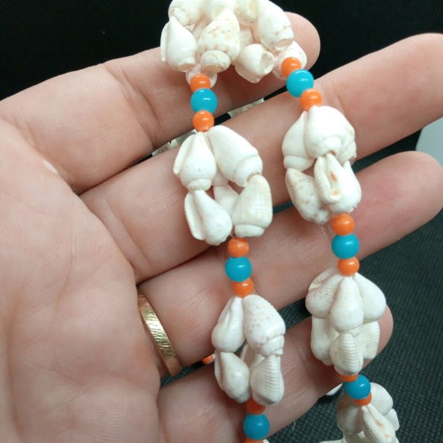 Long necklace with natural shells and colorful beads like new