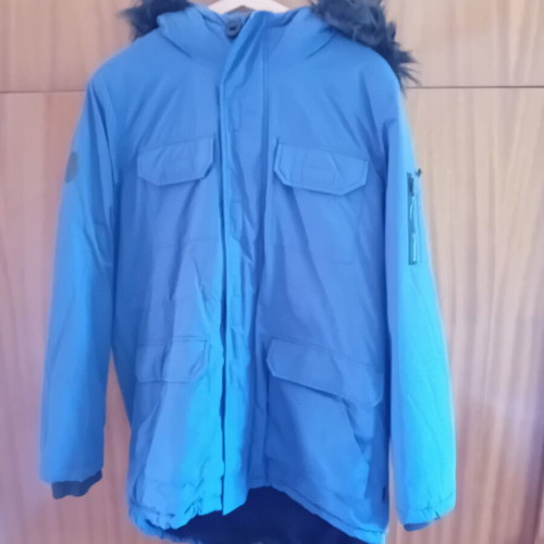 Jacket with fur hood thick for winter like new, blue