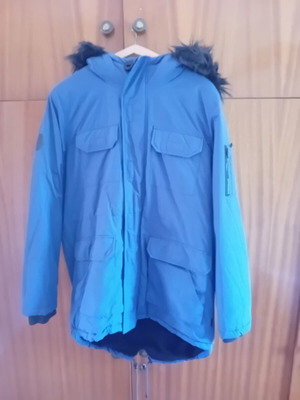 Jacket with fur hood thick for winter like new, blue