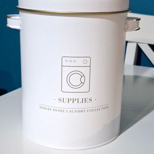Metal Laundry Detergent Storage Box with Gold Details