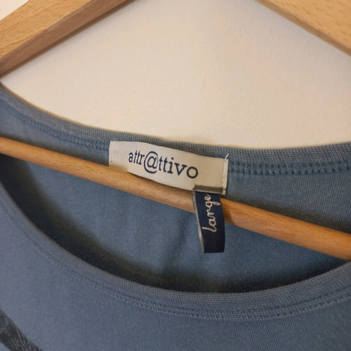 Attrattivo blouse used, size L, blue with print and cutout design