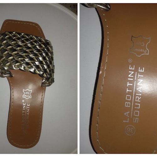La Bottine Souriante women's summer leather slippers size 36 brown and gold new