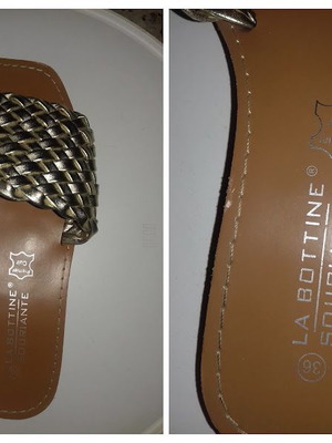 La Bottine Souriante women's summer leather slippers size 36 brown and gold new
