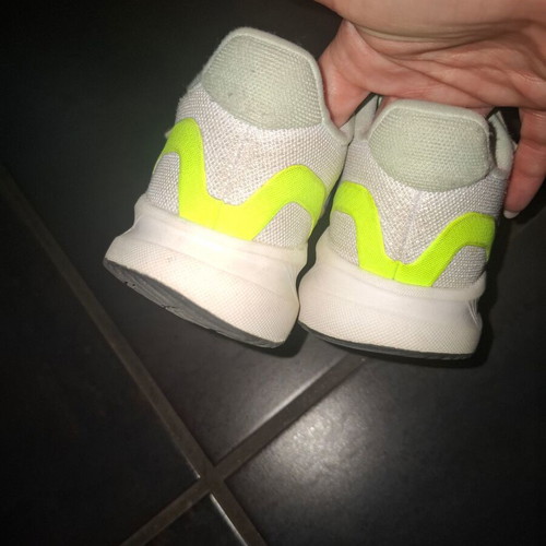 Adidas athletic shoes used, size 30, white and blue
