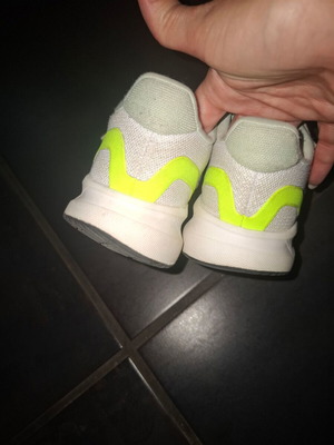 Adidas athletic shoes used, size 30, white and blue
