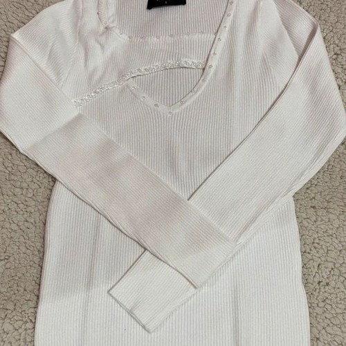 BSB white blouse with beads and chest opening, size Small, like new