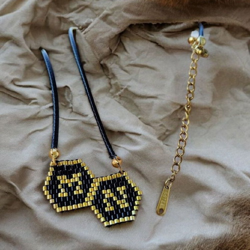 Steel necklace double monogram Miyuki handmade, made-to-order