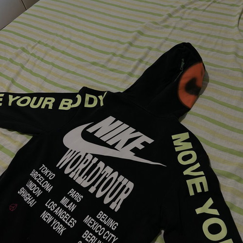 Nike World Tour Graffiti hoodie, size XS, black and white