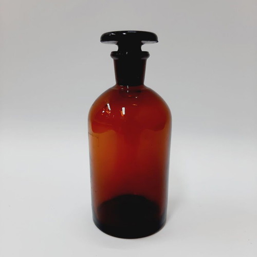 Amber laboratory bottle with stopper like new, 15 cm