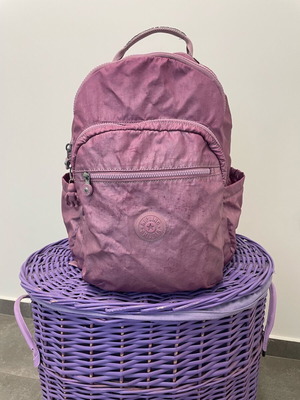 Kipling σχολική τσάντα μεταχειρισμένη, μωβ μεταλιζέ, με θήκη για λάπτοπ και κασετίνα