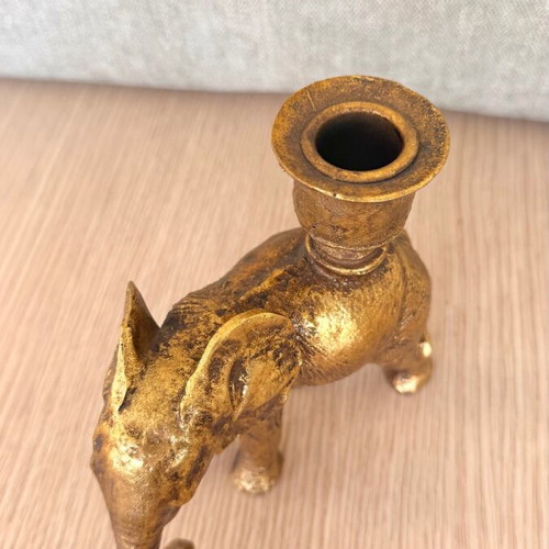 Elephant Candlestick with Gold Antique Patina 15cm Height