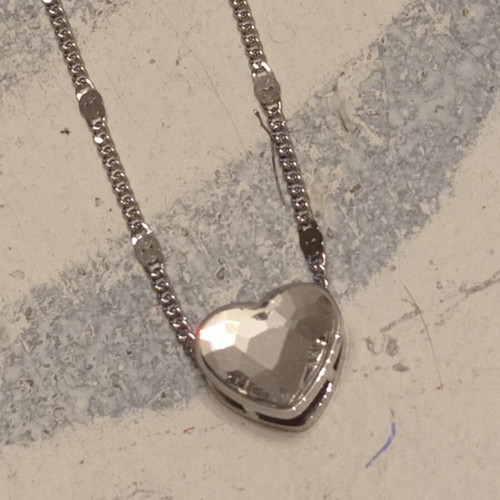 Stainless Steel Necklace with Heart Pendant and Crystal, new