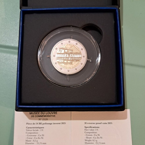 France 2025 2 Euro Reverse Proof Coin Louvre Museum new