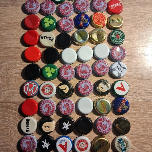 Beer and soda bottle caps used, pack of 57 pieces