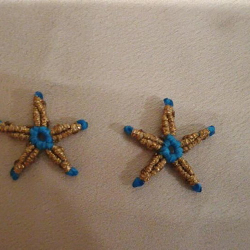 Macrame starfish earrings new, blue and gold