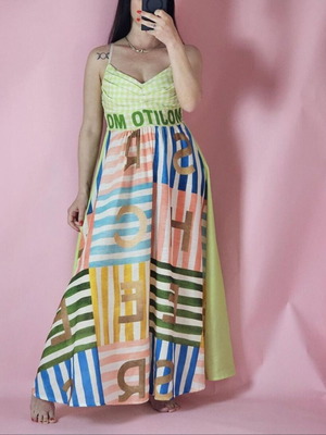 Linen dress OOTD one size, new, colorful print