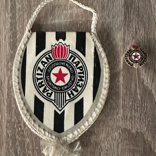 Partizan Pin and Banner New Authentic from 1990s Yugoslavia