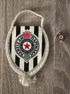 Partizan Pin and Banner New Authentic from 1990s Yugoslavia