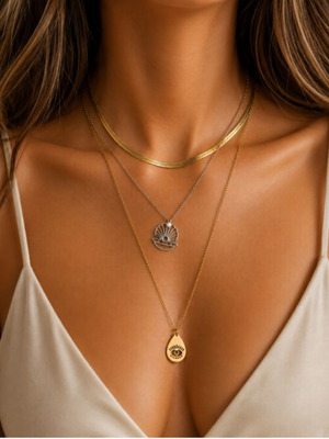 Women's stainless steel necklaces set of 3, new, gold and silver