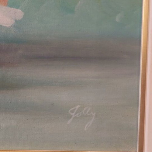 Oil painting of girl with white horse in water like new