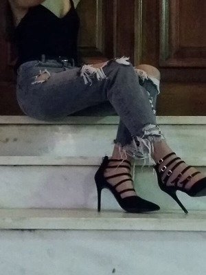Suede heels with adjustable straps like new, black, size 38