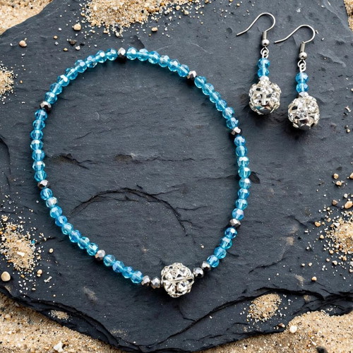 Blue crystal beaded elegant jewellery set new