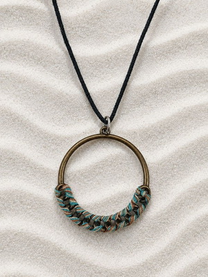 Boho necklace made of zinc and black leather, new