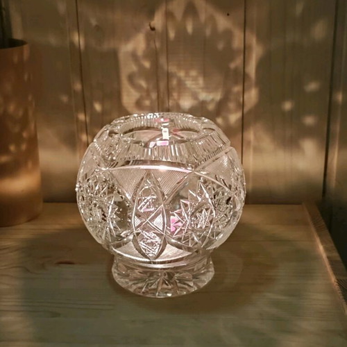 Vintage crystal vase/candle holder/ashtray used, with handmade designs