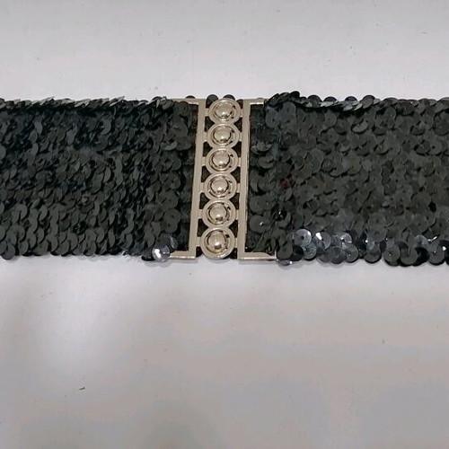 Elastic Black Women's Belt with Sequins New