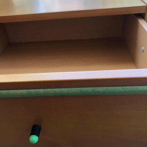 Wooden office room set used, green details, desk and drawer