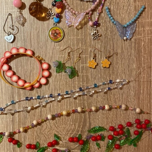Set of various jewelry and decorative items like new, colorful