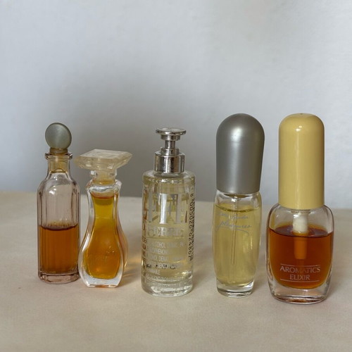Vintage perfume set miniatures used, Giorgio Beverly Hills, Estée Lauder, Clinique