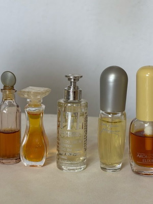 Vintage perfume set miniatures used, Giorgio Beverly Hills, Estée Lauder, Clinique