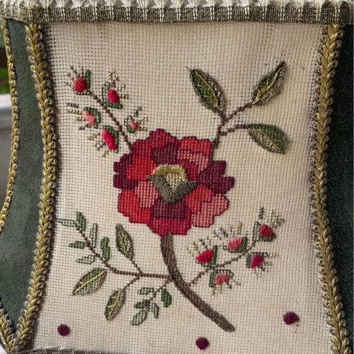Table lamp used, 45cm bronze embroidered shade from 70s