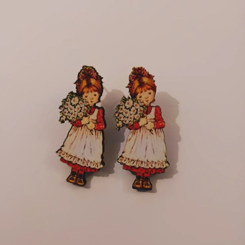 Wooden earrings with stainless steel clasp Sarah Kay new, beige and red