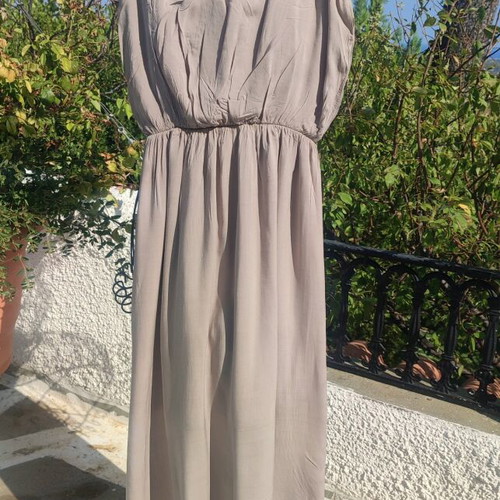 Long sleeveless dress beige one size viscose and cotton new