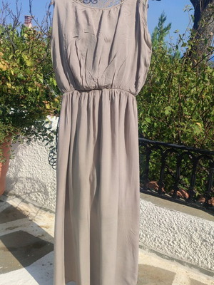 Long sleeveless dress beige one size viscose and cotton new