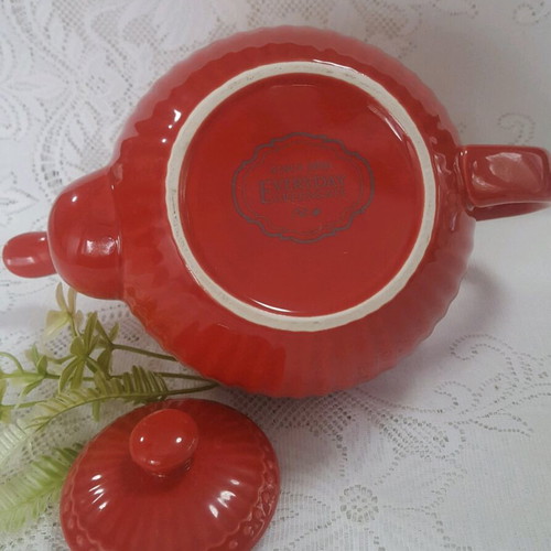 Greengate Alice ceramic teapot new, coral red, 1 liter